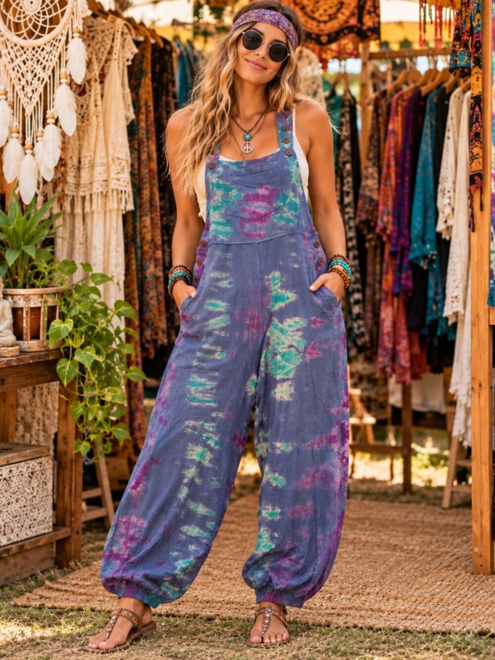NWT Rayon Jersey Tie Dye Overalls-X-Large